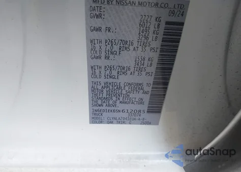 2025 Nissan Frontier S 4X4 from USA, damaged, VIN 1N6ED1EK6SN612085